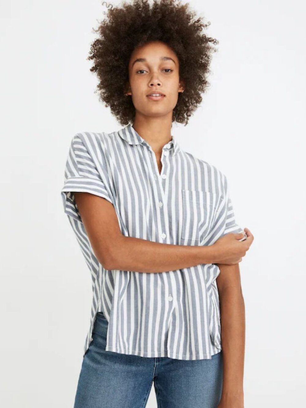 MADEWELL daily shirt in herringbone stripe (XL)
